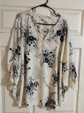 Maurices Cream Blouse with Black Floral Print